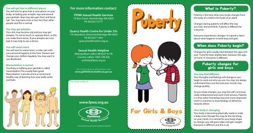 Puberty changes for girls and boys FPWA Sexual Health Services