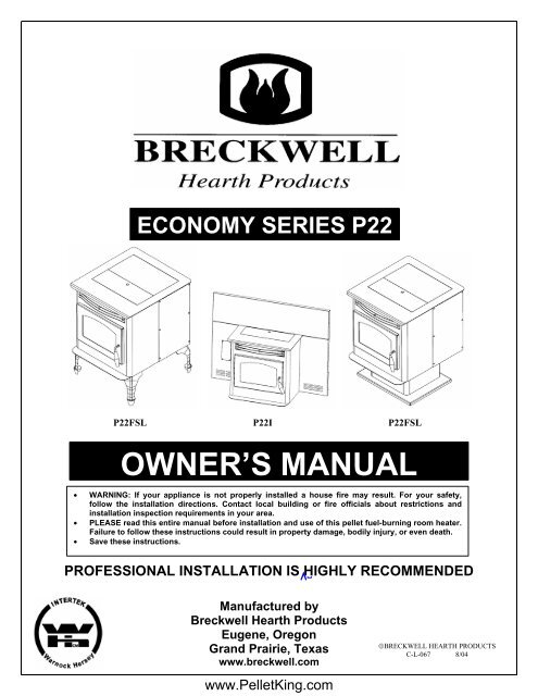 P22 2004 Manual - Wood Pellet Stoves