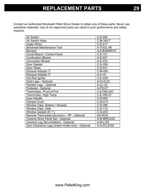 P22 2004 Manual - Wood Pellet Stoves