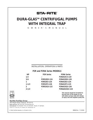 dura-glastm centrifugal pumps with integral trap - Rick English ...
