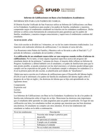 Informe de Calificaciones en Base a los EstÃ¡ndares AcadÃ©micos ...