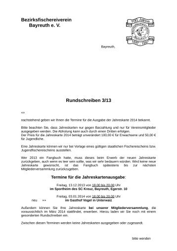 Bezirksfischereiverein Bayreuth e. V. Rundschreiben 3/13