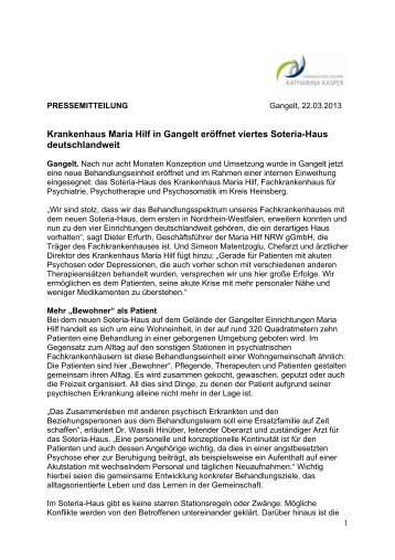 Krankenhaus Maria Hilf in Gangelt erÃ¶ffnet viertes Soteria-Haus ...