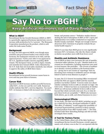 Say No to rBGH! - Food & Water Watch