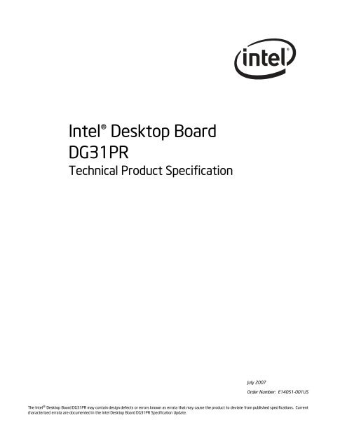 Intel® Desktop Board DG31PR Technical Product Specification