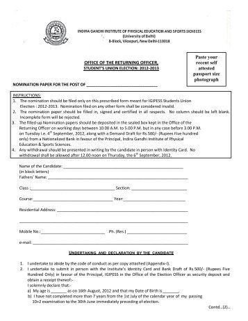 Nomination Form - Indira Gandhi Institute of Physical Education and ...