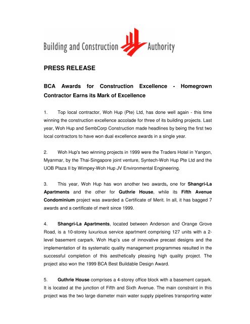 PRESS RELEASE - Building & Construction Authority