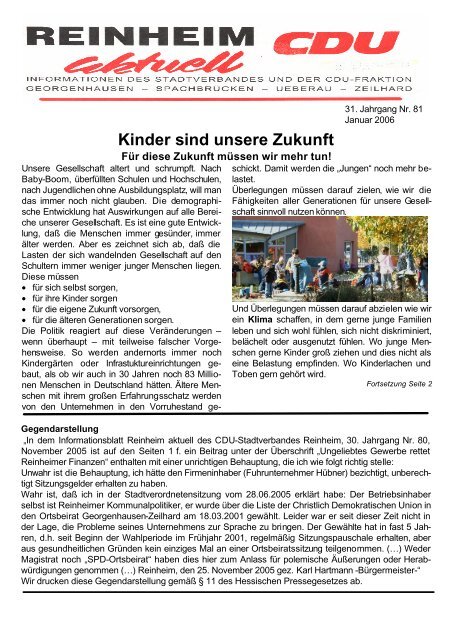 Kinder sind unsere Zukunft - CDU Reinheim