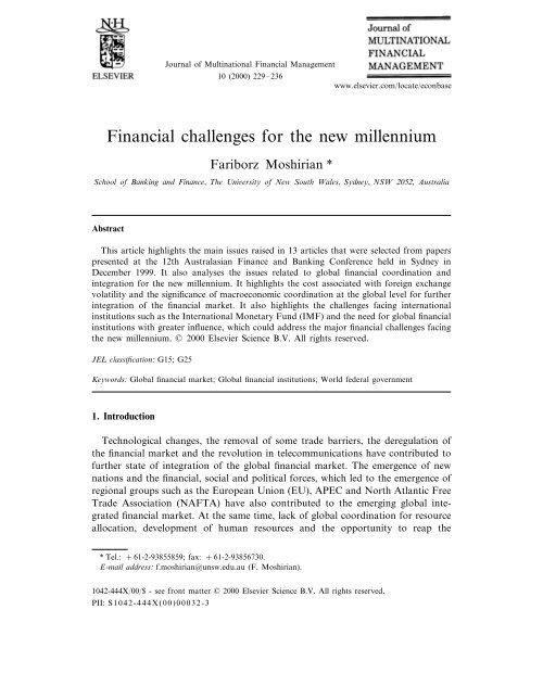 Financial challenges for the new millennium - Elmu