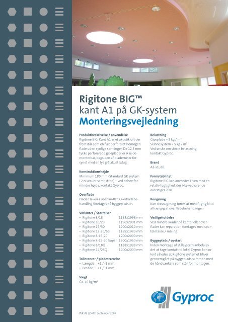Rigitone BIGâ„¢ A1 pÃ¥ GK-system Monteringsvejledning - Gyptone