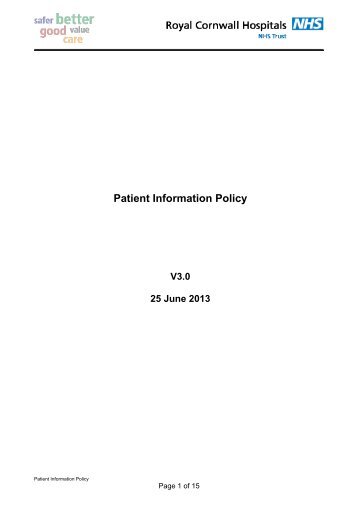 Patient information policy - the Royal Cornwall Hospitals Trust ...