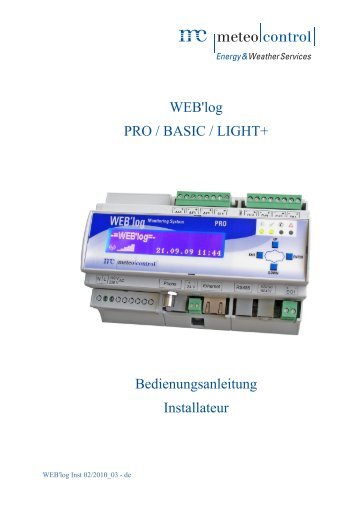 WEB'log PRO / BASIC / LIGHT+ Bedienungsanleitung Installateur