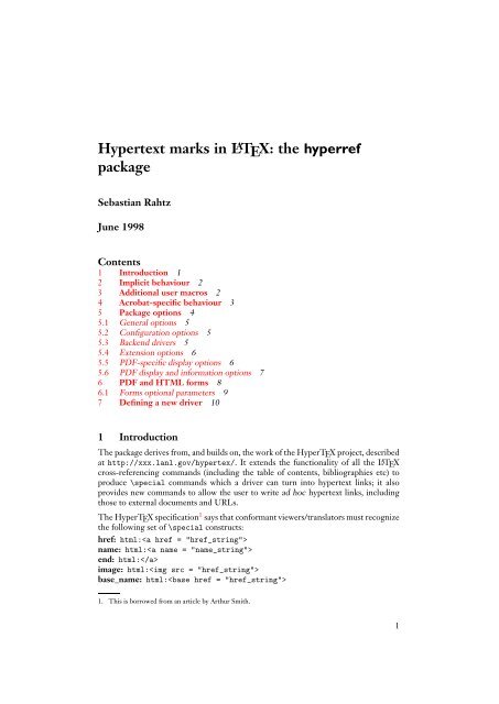 Hypertext marks in LATEX: the hyperref package