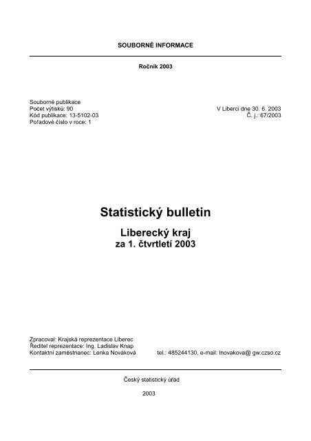 Statistický bulletin Liberecký kraj za 1. čtvrtletí 2003 - Český ...