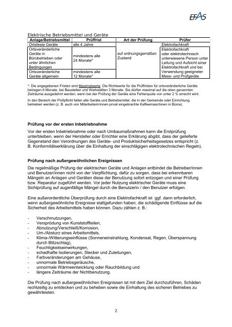 EFAS Arbeitshilfe zur Prüfung elektrischer Anlagen und ...