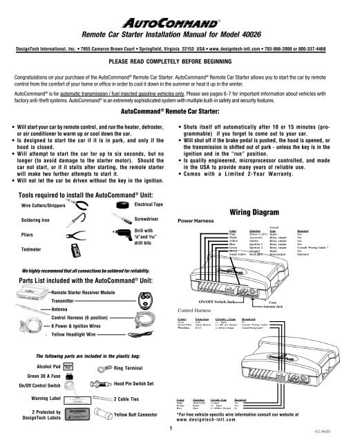 Design Tech Remote Starter Wiring Diagram