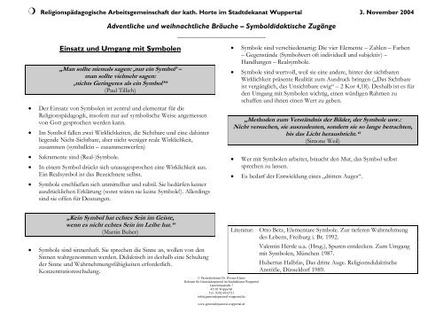 Symboldidaktische ZugÃ¤nge Einsatz und Umgang mit Symbolen