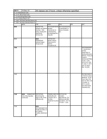 All classes are 2 hours, unless otherwise specified. - Regis College