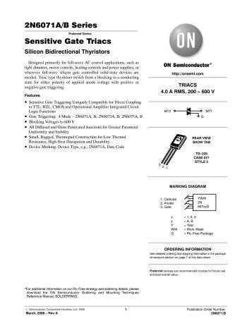 2N6071A/B Series Sensitive Gate Triacs - ON Semiconductor