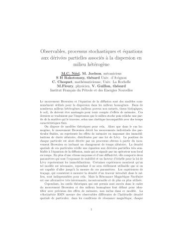 Observables, processus stochastiques et Ã©quations aux dÃ©rivÃ©es ...