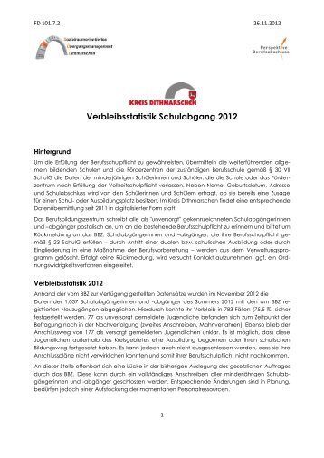 Verbleibsstatistik Schulabgang 2012 - Perspektive Berufsabschluss