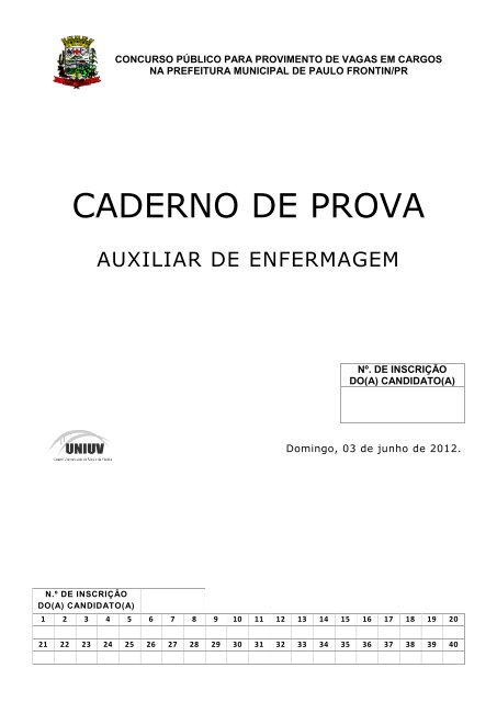 CADERNO DE PROVA - Concursos - Uniuv