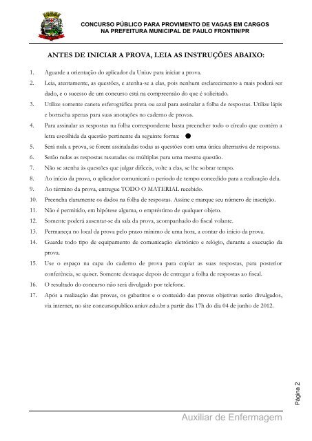 CADERNO DE PROVA - Concursos - Uniuv