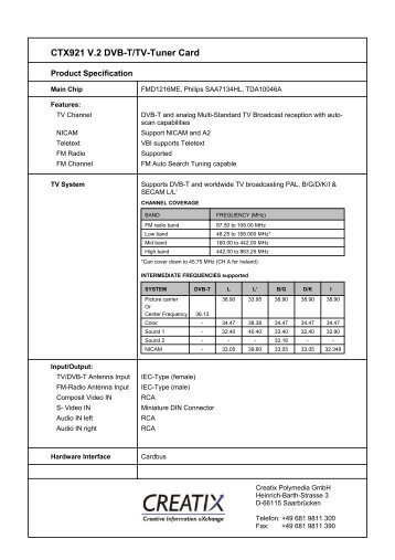 CTX921 V.2 Dvb-T/Tv-Tuner Card - CREATIX