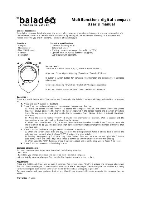Multifunctions digital compass User's manual