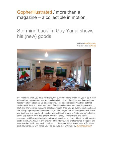 Storming back in: Guy Yanai shows his (new) goods - Alon Segev ...