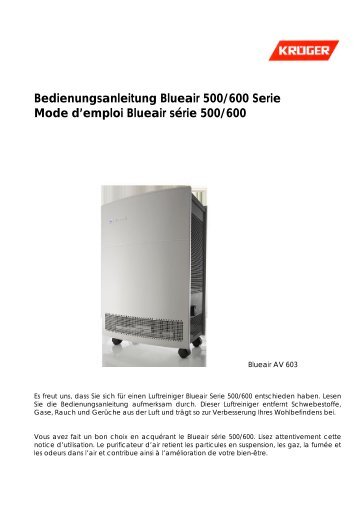 Bedienungsanleitung Blueair 500/600 Serie Mode ... - KrÃ¼ger and Co