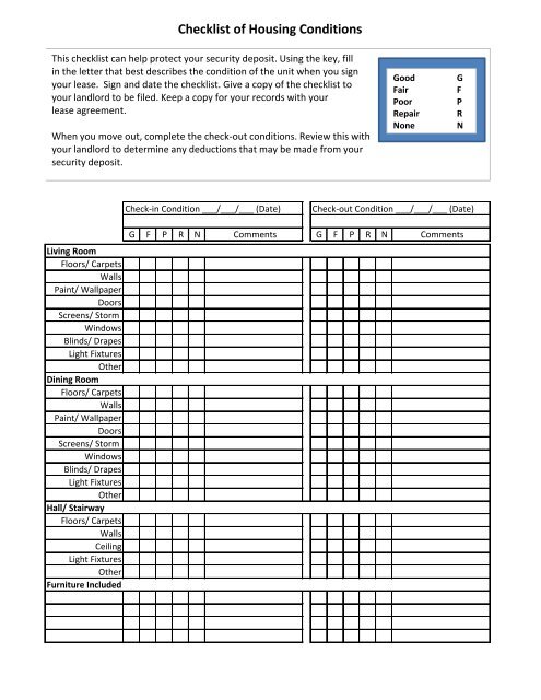 Checklist of Housing Conditions