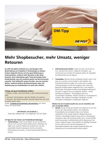 Mehr Shopbesucher, mehr Umsatz, weniger Retouren - Die Post