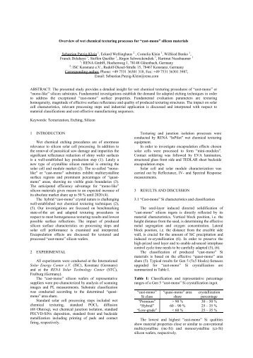 Overview of Wet Chemical Texturing Processes for ... - ISC Konstanz