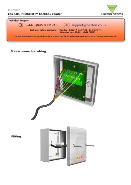 INSTRUCTION - PROXIMITY backbox reader - IP Way