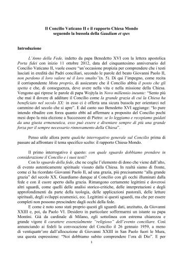 Il Concilio Vaticano II e il rapporto Chiesa Mondo ... - Webdiocesi