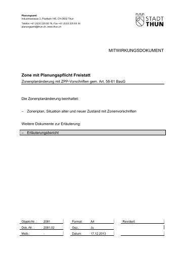 Erläuterungsbericht zur Zone mit Planungspflicht Freistatt - Thun