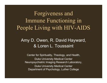Forgiveness and Immune Functioning in People Living with HIV-AIDS