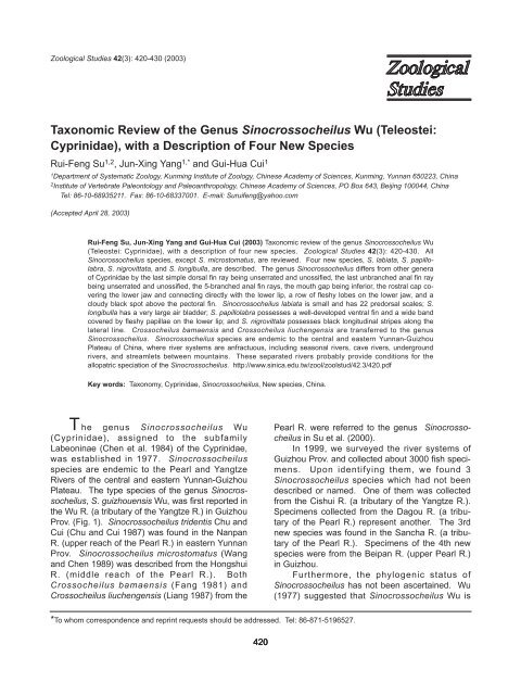 Teleostei: Cyprinidae - Zoological Studies