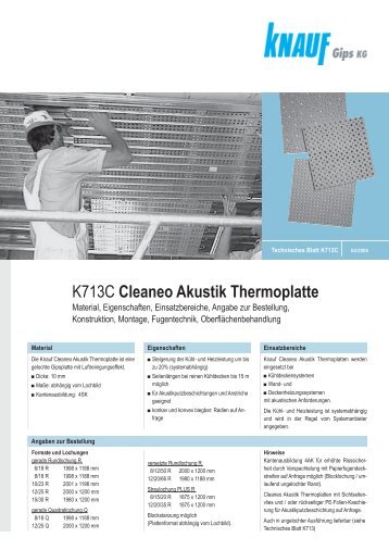 K713C Cleaneo Akustik Thermoplatte - Knauf Gips KG