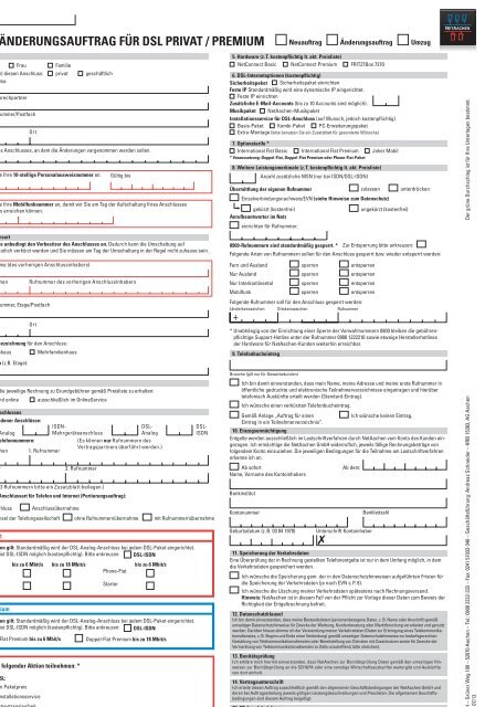 neu-/Ã¤nderungsauftrag fÃ¼r dsl privat / premium - NetAachen