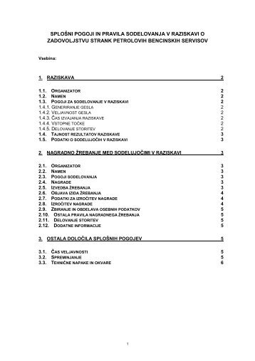 Pravila in pogoji sodelovanja zadovoljstvo strank 2012 - Petrol