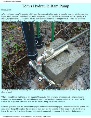 Tom's Hydraulic Ram Pump Page - Pole Shift Survival Information