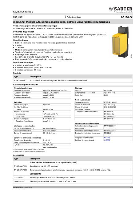 Module E/S, sorties analogiques, entrÃ©es universelles et ... - sauter