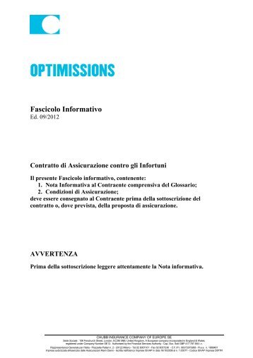 Polizza Optimissions - fascicolo informativo