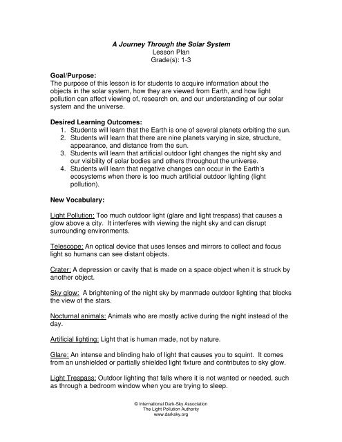 Poem About Light Pollution Shelly Lighting free-editable-science-lesson-plans-for-grade-3-4-5
