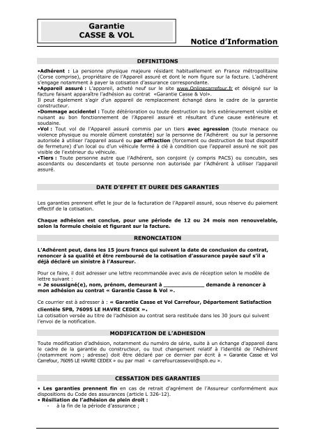 veuillez consulter la Notice d'information Assurance ... - E-Merchant