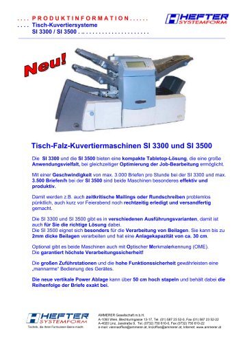 Tisch-Falz-Kuvertiermaschinen SI 3300 und SI 3500 - Ammerer