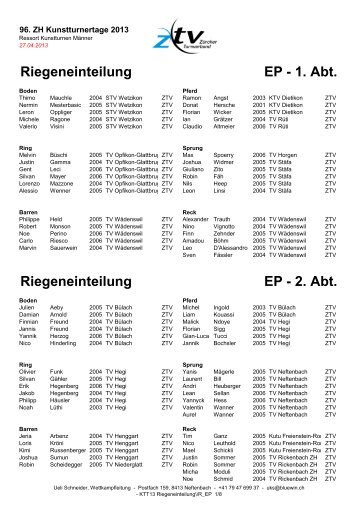 Startlisten ZÃ¼rcher Kunstturnertage 2013 - STV Roggliswil