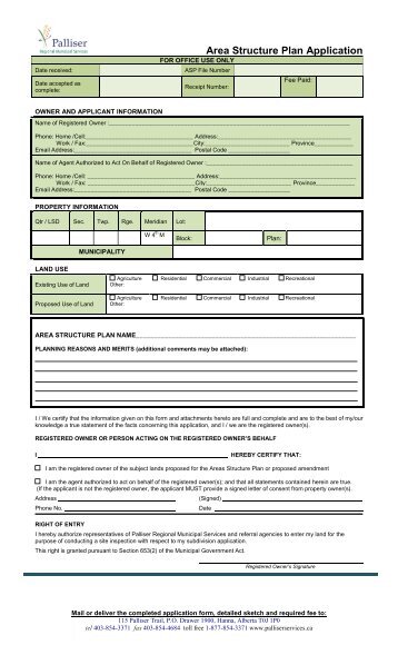 Area Structure Plan Application - Palliser Regional Municipal Services